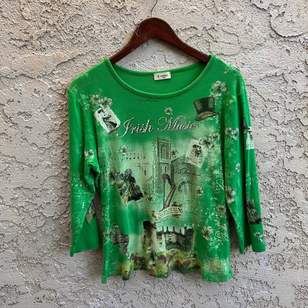 Vintage Cactus Irish Music Studded Graphic Top St Patrick’s Ireland Size L